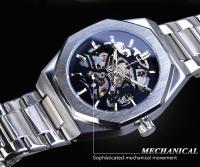 Reloj Mecánico Para Hombre Forsining Steampunk Con Diseño Esqueleto Hollow Dial Negro Resistente Al Agua Acero Inoxidable Fashion Casual - details 5