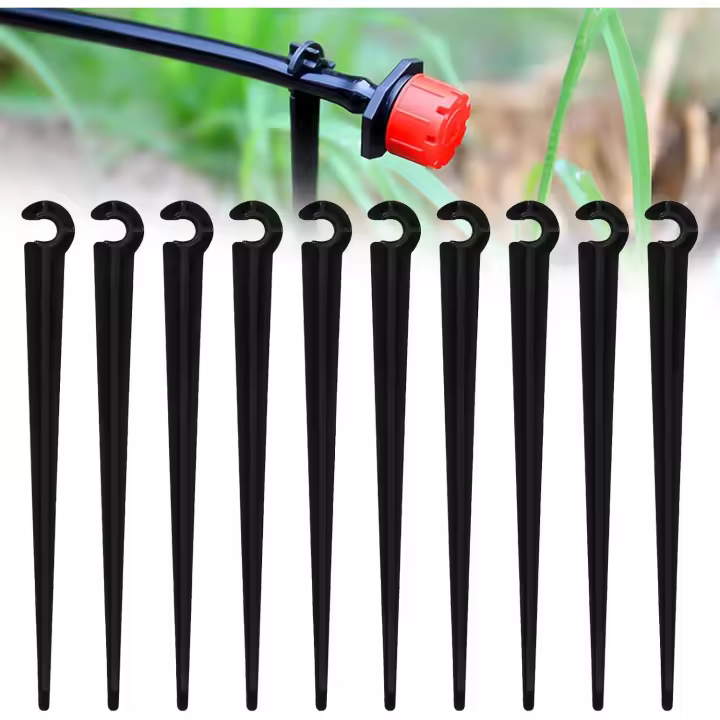100 Piezas Riego por Goteo Apoyo Estacas, Estacas Soporte Riego por Goteo Plástico, Soporte para Tuberías para Manguera de Riego de 4/7 mm para Sistema de Goteo Jardin - 1