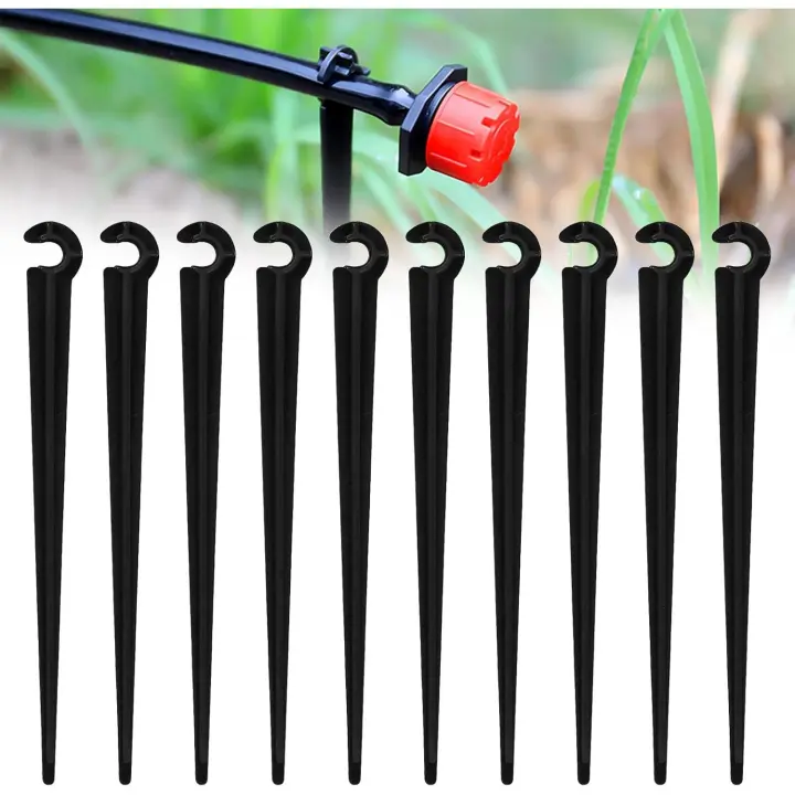 100 Piezas Riego por Goteo Apoyo Estacas, Estacas Soporte Riego por Goteo Plástico, Soporte para Tuberías para Manguera de Riego de 4/7 mm para Sistema de Goteo Jardin - 1