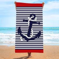 Toalla de baño estampada de microfibra, absorbente, de secado rápido, para playa, con estampado de rayas de ancla. - details 2