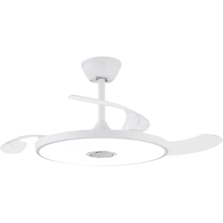 NARVI Ventilador de techo color Blanco, CON BLUETOOTH, 3 Palas retráctiles, Motor DC 30W , Luz LED 45W x 2  , con Intensidad y color Regulable .  Dispone de  Memoria y Mando a distancia. REF BARI 1719 WH - 1