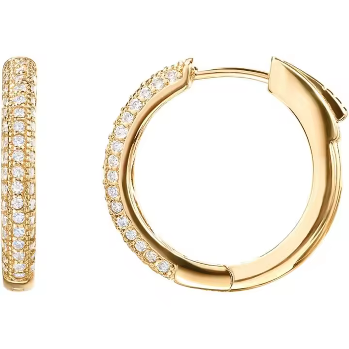 14K Chapado en oro 925 postes de Plata cúbicos zirconia pendientes de Ar para las mujeres | Halo CZ Gold Huggie aros Gold Amarillo 20 milímetros - 1