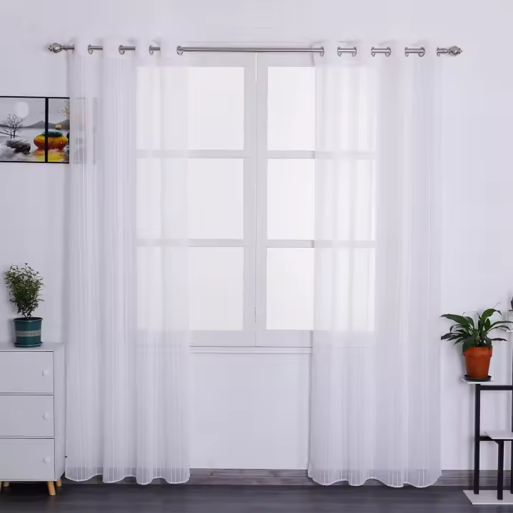 Shoppe house - Cortina Translúcida con Rayas para Salón Dormitorio - Visillos Transparentes un Panel de 140 x 260 cm con Diseño de Ojales. - 1