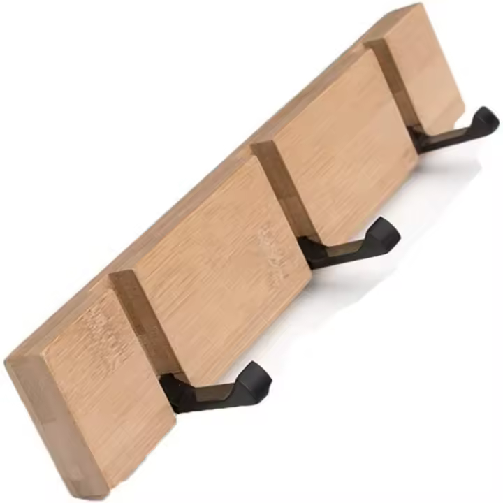 Perchero de madera para colgar en la pared con gancho plegable para colgar bufandas, bolsos, paraguas, toallas y ropa (madera, 3 ganchos) - 1