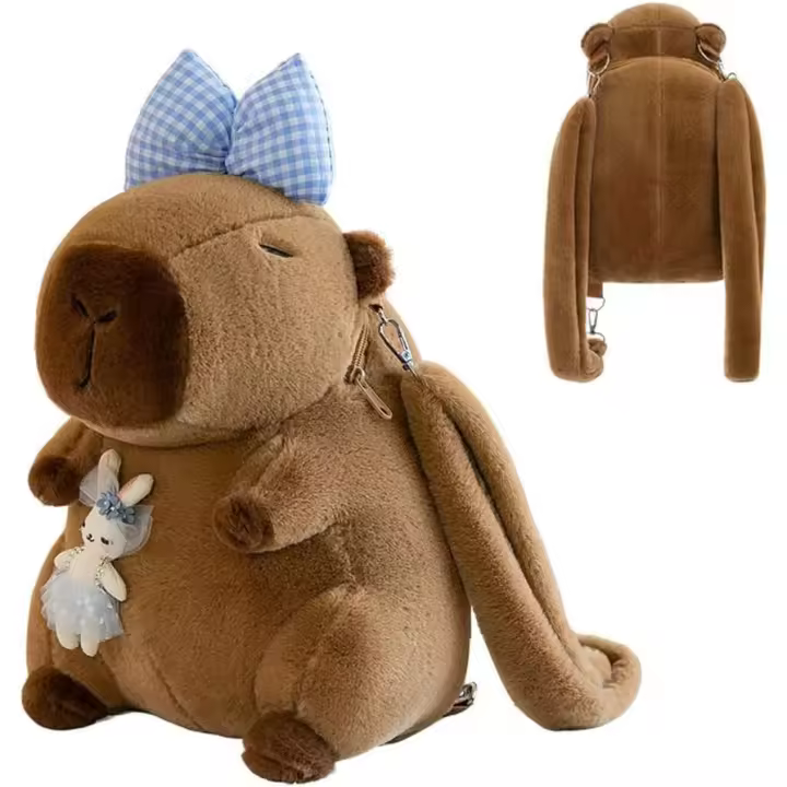 Mochila de peluche de carpincho multifunción con correa ajustable para el hombro (rosa flor) - 1