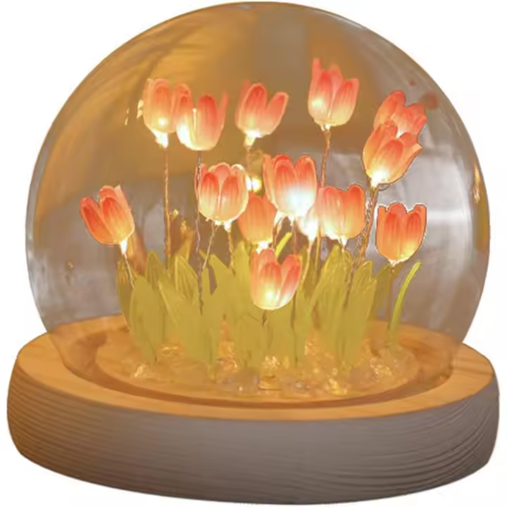 Paquete de material de luz nocturna de tulipán DIY, luz ambiental de tulipán romántica, luz de flor de simulación para regalos de amantes, rosa (10*12 cm) - 1