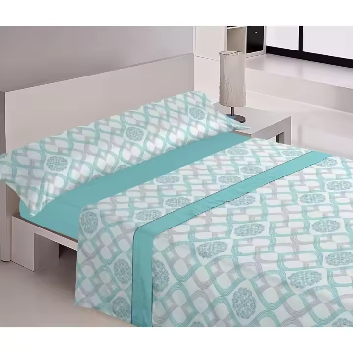 Mercatienda.es Sábanas cama 150cm  verano-Suaves y Económicas de Microfibra Anti-perli - Pionias Turquesa. - 1
