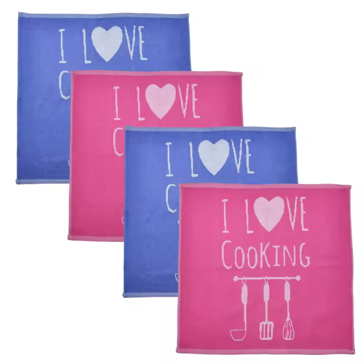 CASTMA GARANTIA DE ALTA CALIDAD - Set de 4 Paños de Cocina Dinner en Tela Jaquard 100% Algodón Modelo COOKING - 50x50cm - Absorción y Secado Rápido - 1