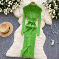 Vestido De Punto Para Mujer REALEFT Otoño Invierno Con Cinturón Cuello Polo De Mano Sola Manga Larga Ajuste Cintura Alta Vestido De Trabajo - details 42