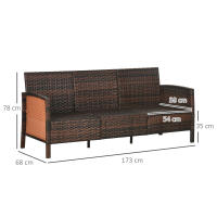 Outsunny Rattan Garden Lounge Sofá de Tres plazas con revestimientos, Estructura de Maple, MARRON, 68x173x78 cm, ideal para Terrazas y Jardines - details 6