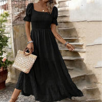 Wefads Vestido Midi Mujer Verano 2025 Collar Cuadrado Manga Corta Estilo Casual Poliéster Silueta Ajustada Y Flare - details 5