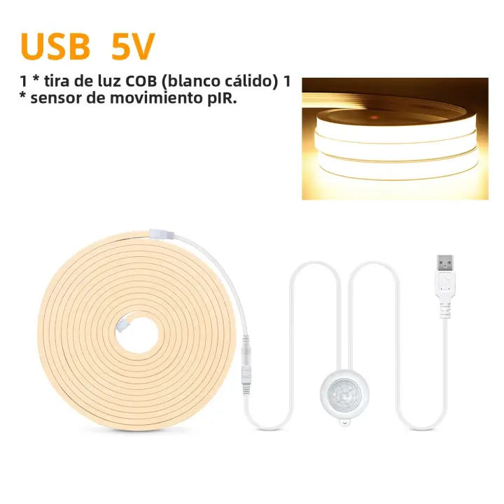 Tira De LED COB Super Brillante Con Sensor De Movimiento PIR Luz Neón Automática ON/OFF 320leds/m Impermeable Para Decoración De Cocina, Escaleras, Armario - 1