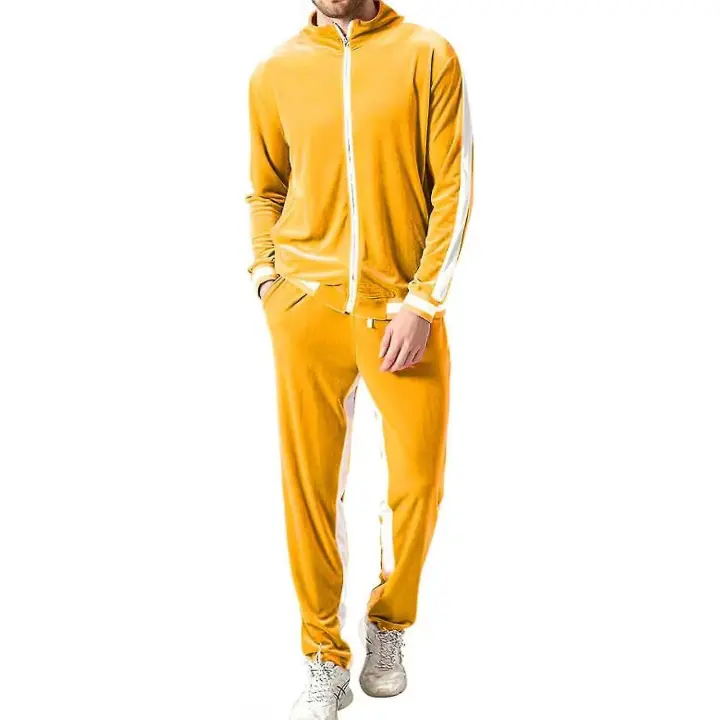 Conjunto de sudadera de terciopelo para hombre, conjunto de chándal casual chaqueta y pantalones - 1