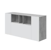 Meimon LOIRA Aparador 3 puertas en melamina E1 con estantes interiores regulables, zona central abierta en acabado madera, pistones 60Nw, bisagras metálicas, trasera MDF lacada, patas ABS ocultas. Medidas: 150x41x76 cm. Blanco Artik - details 0