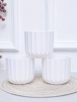 3PCS Maceta Redonda Vertical Estripada De 10.5x9.5CM Para Habitación Sala De Estar Balcon Hotel Frontal Textura Blanca Transparente - details 0