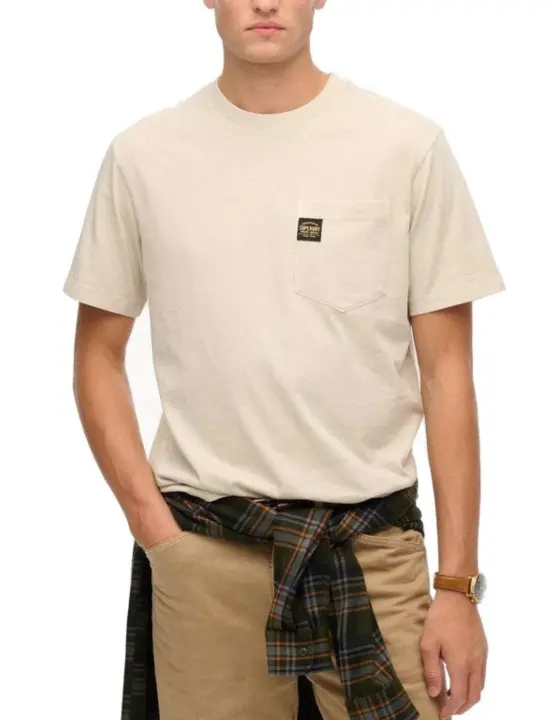 Camiseta Superdry con bolsillo beige manga corta de hombre - 1