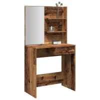 vidaXL Tocador con espejo 74,5x40x141 cm en color Blanco/Blanco brillante/Madera antigua y más | decorativo de pared para baño dormitorio recibidor moderno - details 2