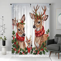 2pcs Cortinas Decorativas De Navidad Con Dibujo De Ciervo Y Fruta Roja Estampadas Digitalmente Cortinas De Casa Estilo Pastoral - details 9