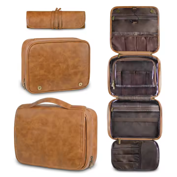 Neceser de cuero personalizado Grande 3 en 1 Para hombres, Regalos personalizados para padrinos de Boda, Bolsa organizadora de viaje, nombre Grabado with laser, Kit de afeitado with monograma, para él Gift, esposo, padre, papá - 1
