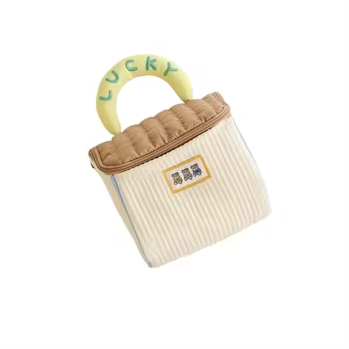 Bonita bolsa de maquillaje con forma de casita para mascotas, organizador de maquillaje portátil de viaje con bolsillos laterales y cremalleras dobles, neceser con bordado de la suerte para mujeres y niñas. - 1