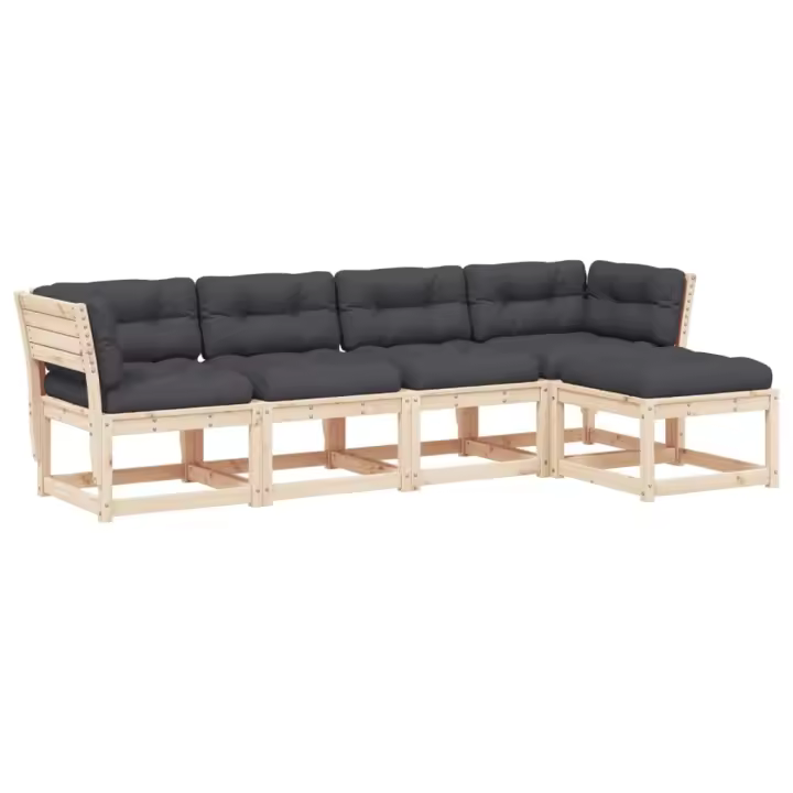 vidaXL Juego de sofás de jardín 5 pzas con cojines madera maciza pino - 1