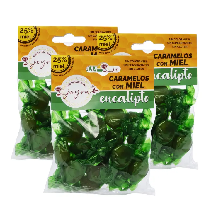 ARTE SABOR Pack de 3 paquetes de Caramelos de miel con eucalipto, 100gr. Con un 25% de miel cruda y hechos con ingredientes 100% naturales. 10x5x14 Cm. - 1