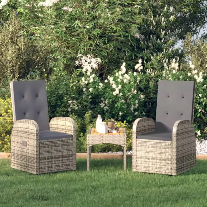 vidaXL Sillones de jardín reclinables con cojines 2 uds ratán PE gris - 1