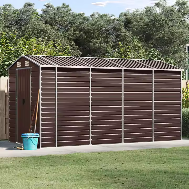vidaXL Cobertizo de jardín acero galvanizado marrón 191x385x198 cm - 1