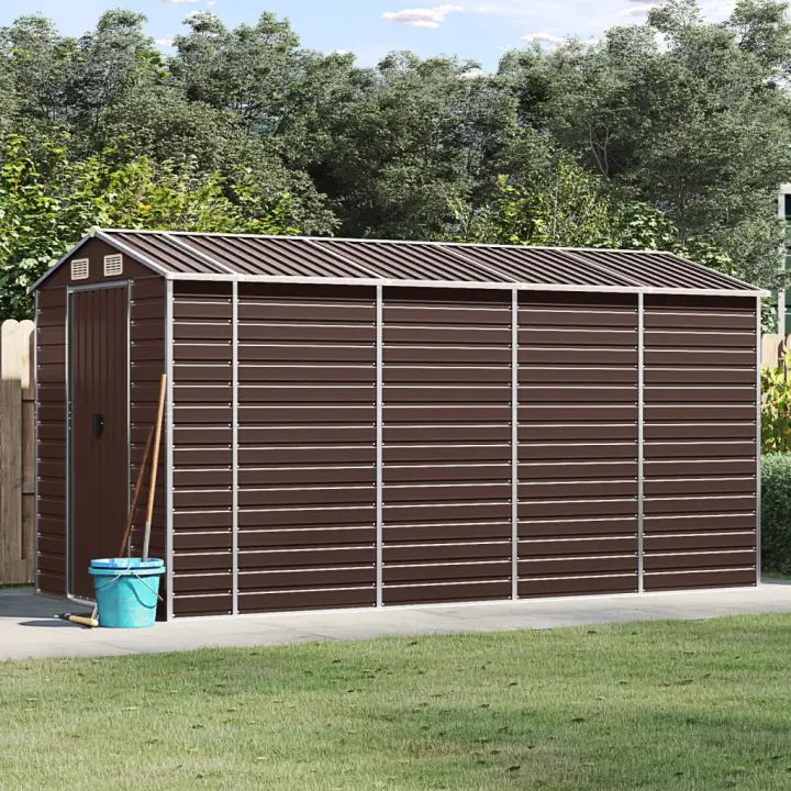 vidaXL Cobertizo de jardín acero galvanizado marrón 191x385x198 cm - 1