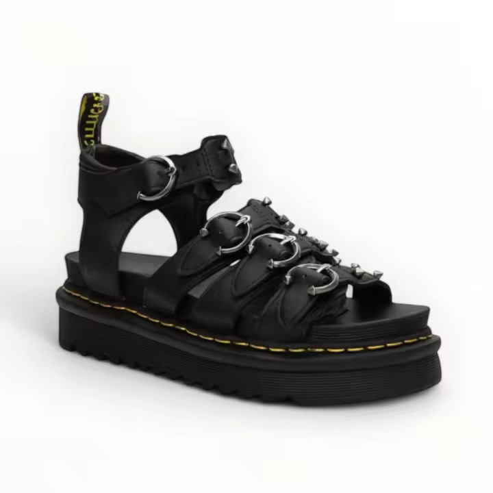 Sandalias Plataforma Negro y Blanco con Tiras y Pulsera Tobillera,Planta del pie Acolchada, Anillas Metálicas, Ajuste con Hebilla, Cómodas y Ligeras para Mujer - Tendencia desenfadado 2025 Dana - 1