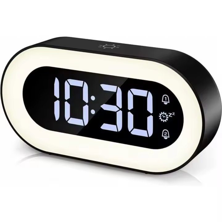 Reloj despertador Digital con luz nocturna y música, batería recargable, color negro - 1