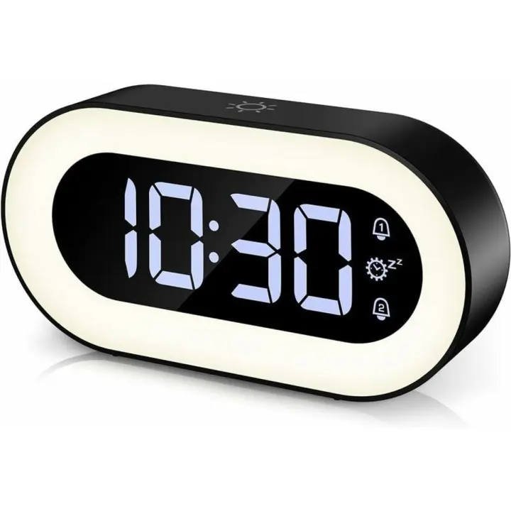 Reloj despertador Digital con luz nocturna y música, batería recargable, color negro - 1