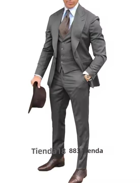 Traje De Boda Negro Para Hombre 3 Piezas Talla Justa Con Chaleco Y Pantalones Estilo Formales Para Novio Y Best Man - 1