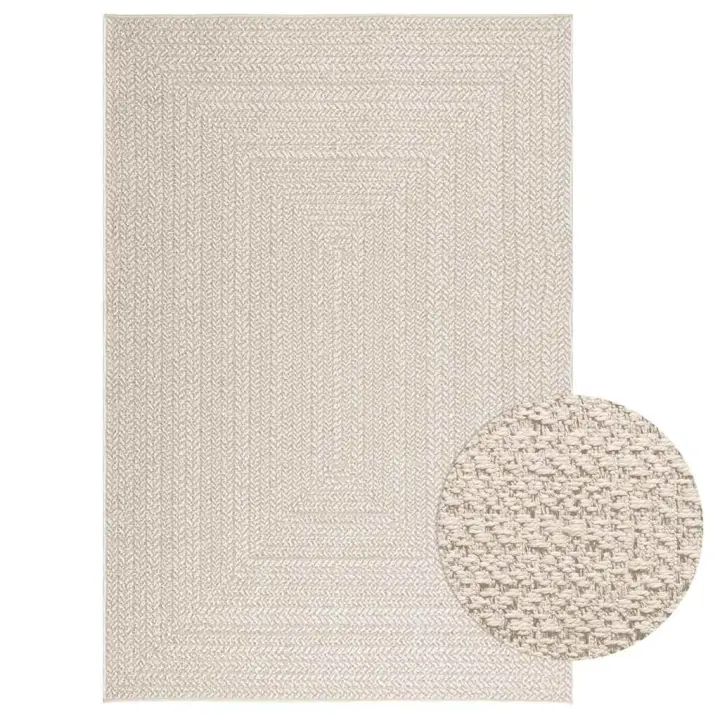 vidaXL Alfombra ZIZUR aspecto yute interior/exterior 140x200 cm en color Beige/Crema - 1