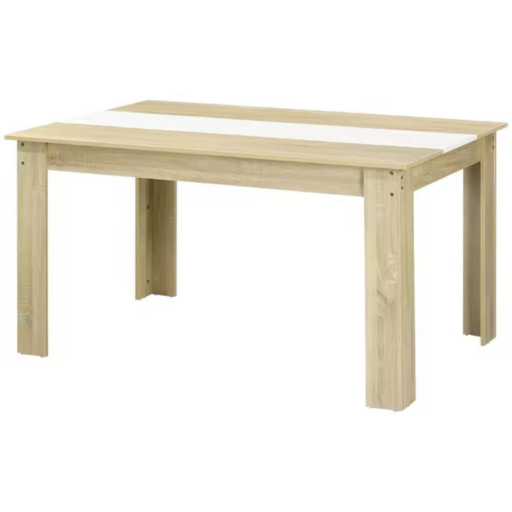 HOMCOM Mesa de Comedor Moderna Mesa de Cocina Rectangular para 4-6 Personas Carga 100 kg para Salón 140x89,5x75 cm Blanco y Roble - 1