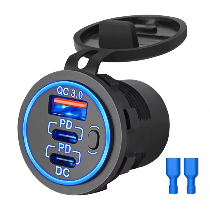 Cargador De Coche 12V USB Doble 30W PD USB-C Y 18W QC3.0 Para Coche RV Barco Marina Camión Motocicleta Accesorios De Carga - 1