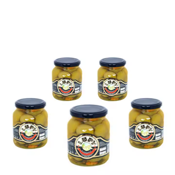 ACEITUNAS GORDAL PICANTES LUPY. CAJA DE 8 TARROS DE 200 GR. - 1