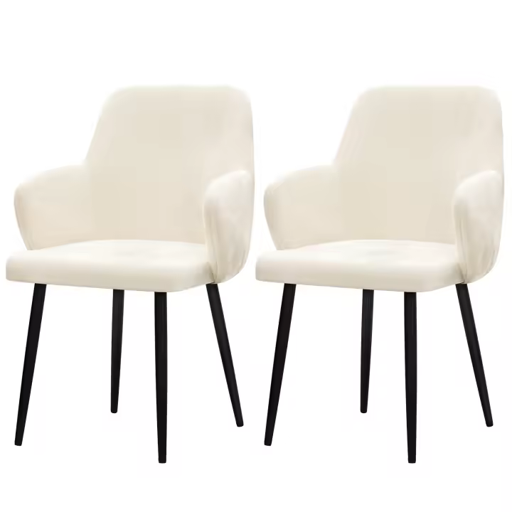 Juego de 2 sillas de comedor, silla de cocina, silla tapizada con reposabrazos, terciopelo blanco - 1