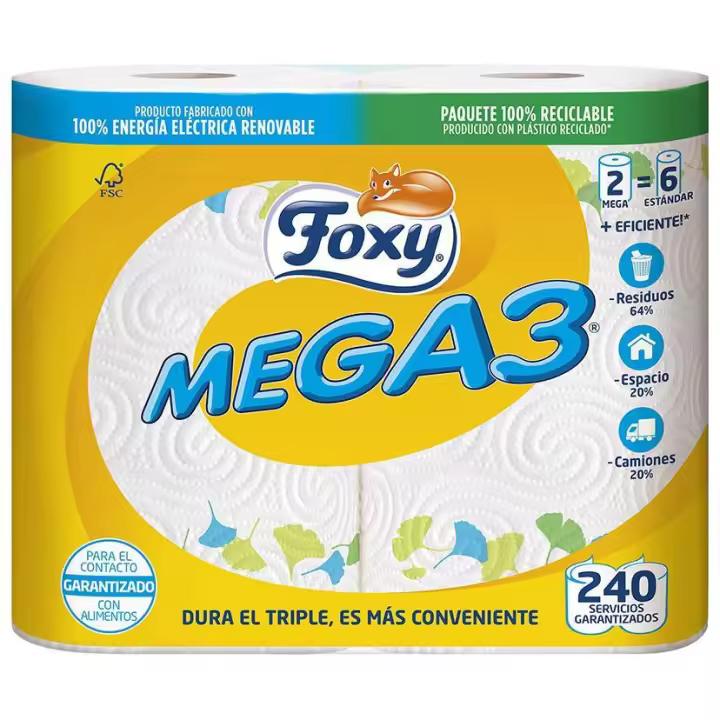 Mega3 Papel Cocina Triple Duración 2 Rollos - 1