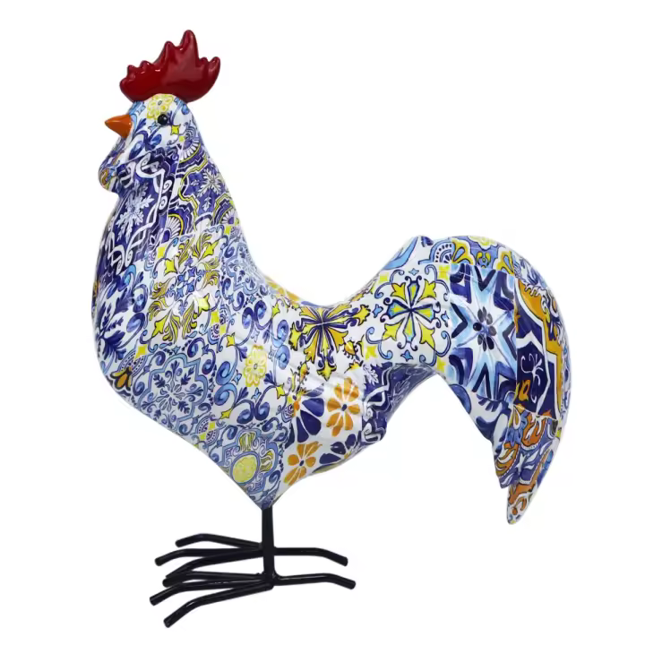 CAPRILO REGALOS & DECORACIÓN Figura Decorativa de Resina "Gallo Colorido ". Adornos y Esculturas. Animales. Regalos Originales. Decoración Hogar. 21 x 10 x 24 cm. - 1