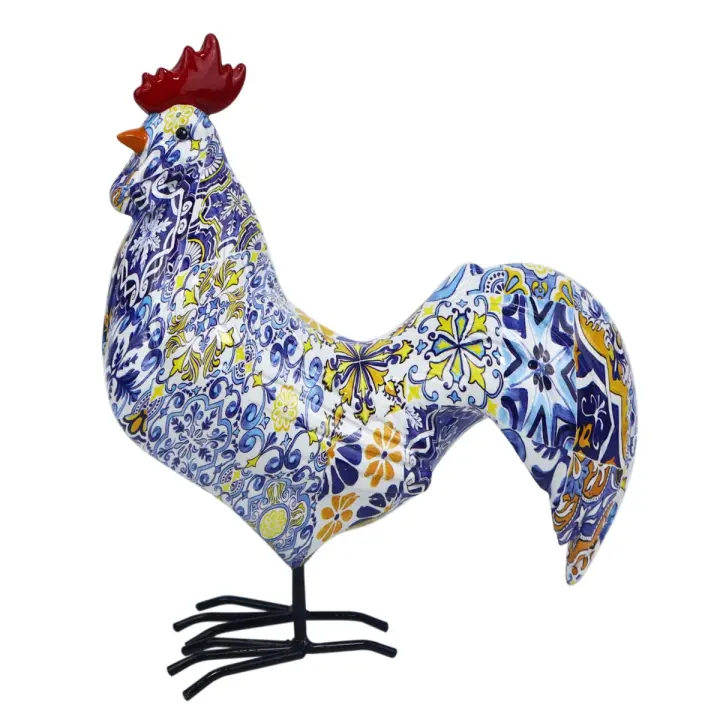 CAPRILO REGALOS & DECORACIÓN Figura Decorativa de Resina "Gallo Colorido ". Adornos y Esculturas. Animales. Regalos Originales. Decoración Hogar. 21 x 10 x 24 cm. - 1