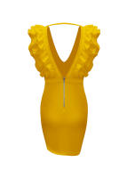 Vestido Mini De Mujer Estilo Europeo Y Americano Color Sólido V-Neck Profundo Pliegue Borde De Madera Club Casual Longitud De Pierna - details 6