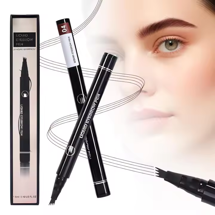 Lápiz de cejas mágico resistente al agua con 4 cabezales divididos, de larga duración, 2 unidades, 3D, microblading, resistente al agua, maquillaje natural, trazo fino (#01) - 1