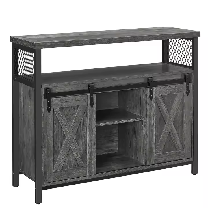 VASAGLE Aparador, Armario de Cocina, Armario de Almacenamiento, con 2 Puertas Correderas, 33 x 100 x 80 cm, Estantes Ajustables, para Salón, Greige Melange y Negro Tinta/Gris Ahumado y Negro Tinta/Marrón Rústico y Negro Tinta/Marrón Turquesa y Negro Tinta - 1
