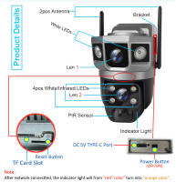Cámara De Seguridad IP Exterior Inalámbrica 6K 12MP Con Doble Lente Y Sensor Solar WiFi Monitorización Con Batería Y Detección De Movimiento PIR - details 1