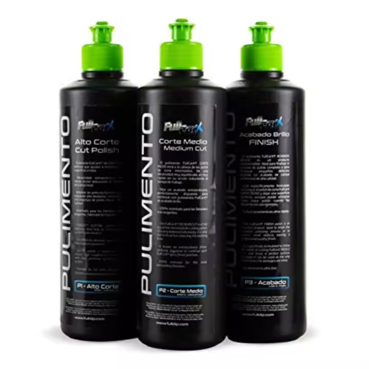 AutoFullCar - Kit Pulido Coche - Pack x3 Pulimentos FullCarX - Alto Corte, Corte Medio-Rápido y Acabado Brillo - 500 ml. Unidad - 1