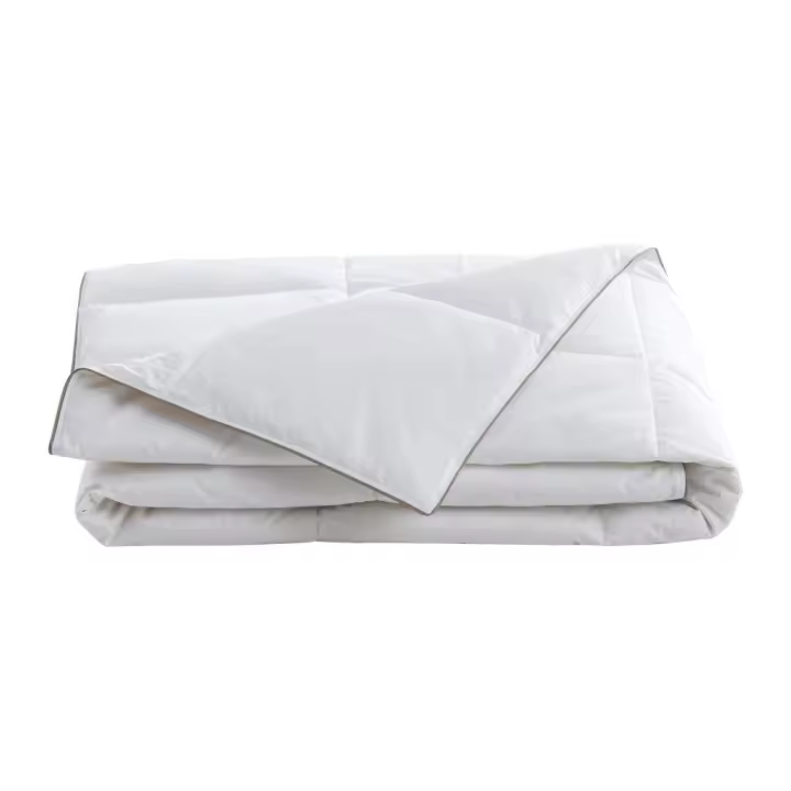 Vente-unique - Edredón anti ácaros con funda 100%percal - 240 x 260 cm - relleno plumas y plumón - 300 g/m2 - Blanco ribete topo - FEATH de PALACIO - 1