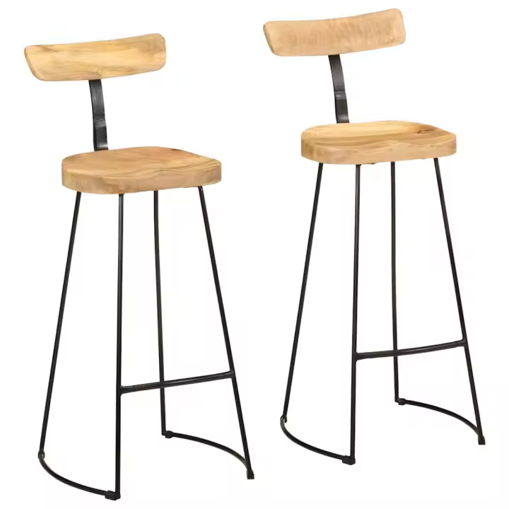 vidaXL Taburetes de barra 2 uds 49x43x103 cm madera maciza de mango - 1