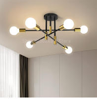 Candelabro De Techo Moderno Nórdico Simple Ramas Negro Oro LED Para Restaurante Pasillo Balconada Iluminación Metálico E27 - details 3