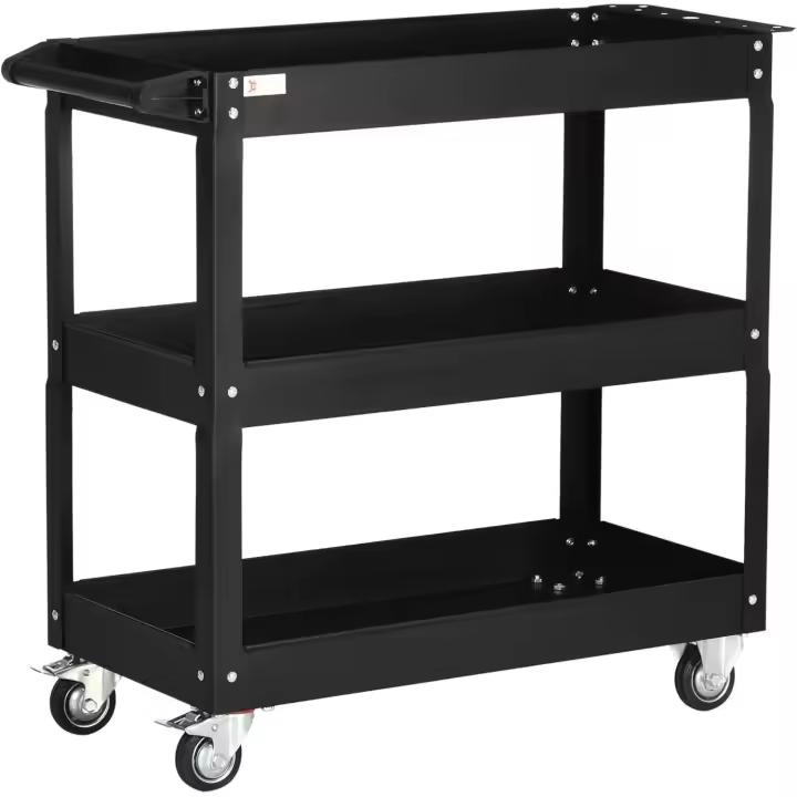 Carro de Herramientas con Ruedas Carro de Taller de Acero con 3 Estantes de Almacenamiento y Asa Lateral para Garaje Mecánico Hogar Carga 150 kg 83x35,3x76 cm Negro - 1